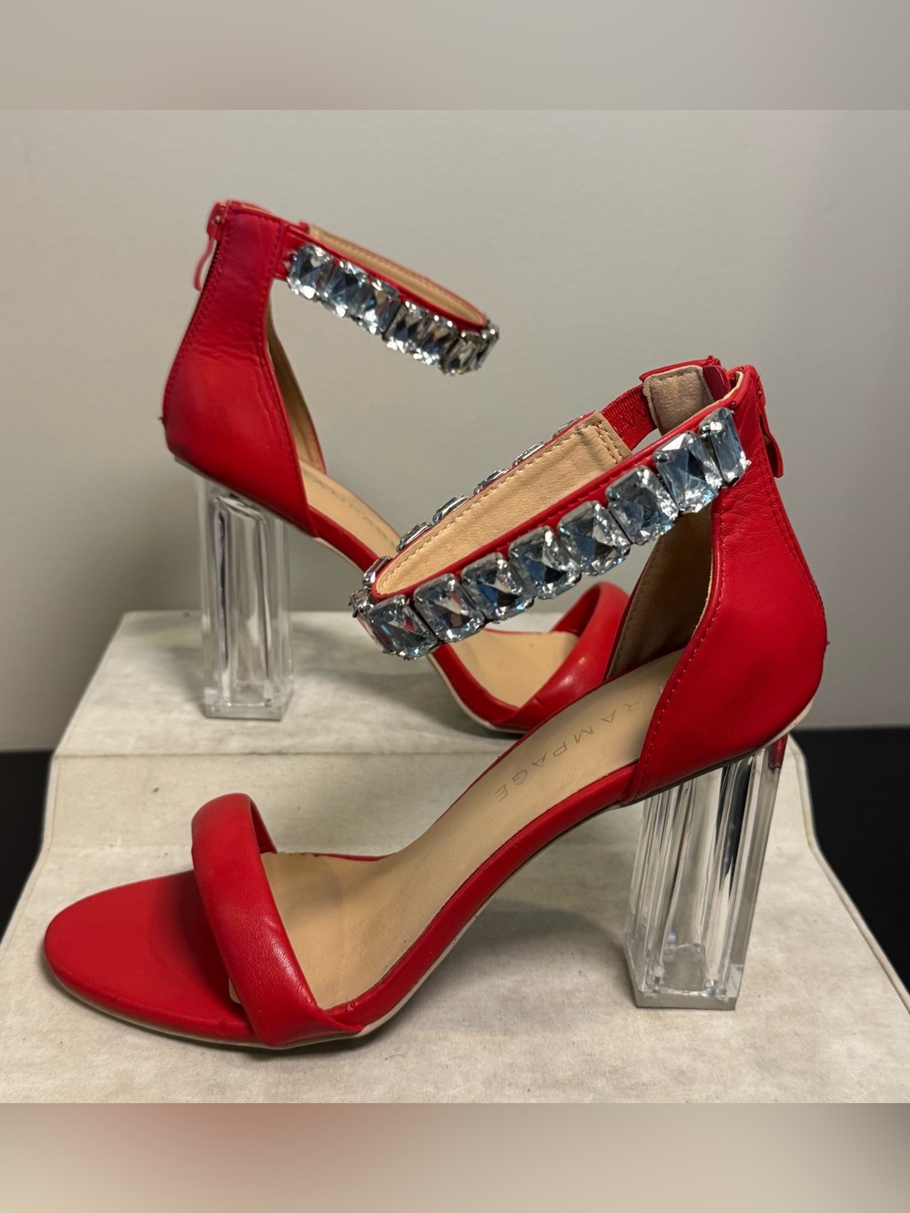 Rampage Red Crystal-Ankle Block Heels , size 9, NWOT - Picture 2 of 8